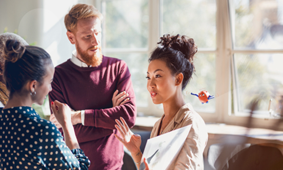 Three people having discussion