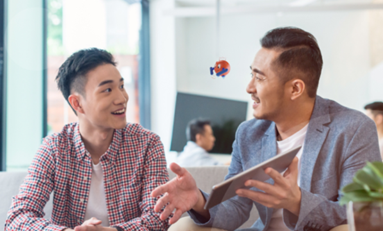 Two people having discussion